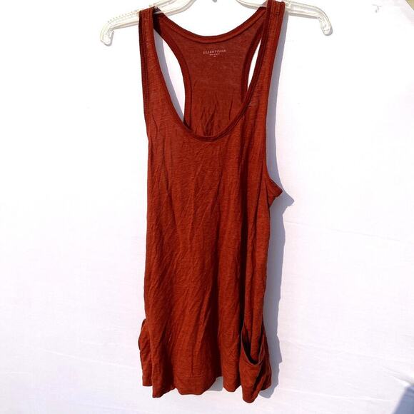 Eileen Fisher Burnt Orange 100% Linen Oversized Racerback Side Pocket Tank Top - Picture 1 of 7